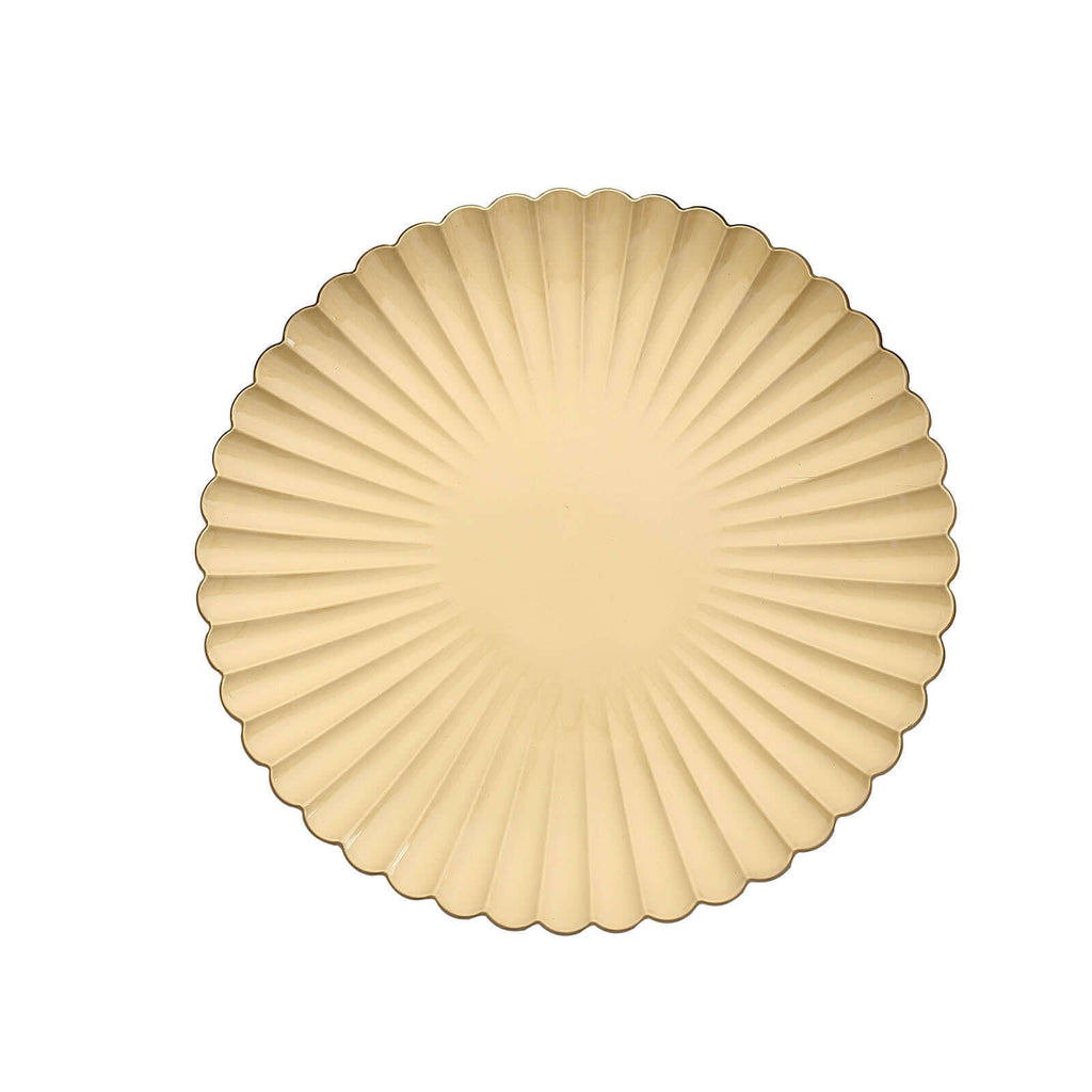 6-Pack Plastic Charger Plates 13" Round Gold with Scalloped Shell Pattern - Coastal Inspired Disposable Charger Tableware