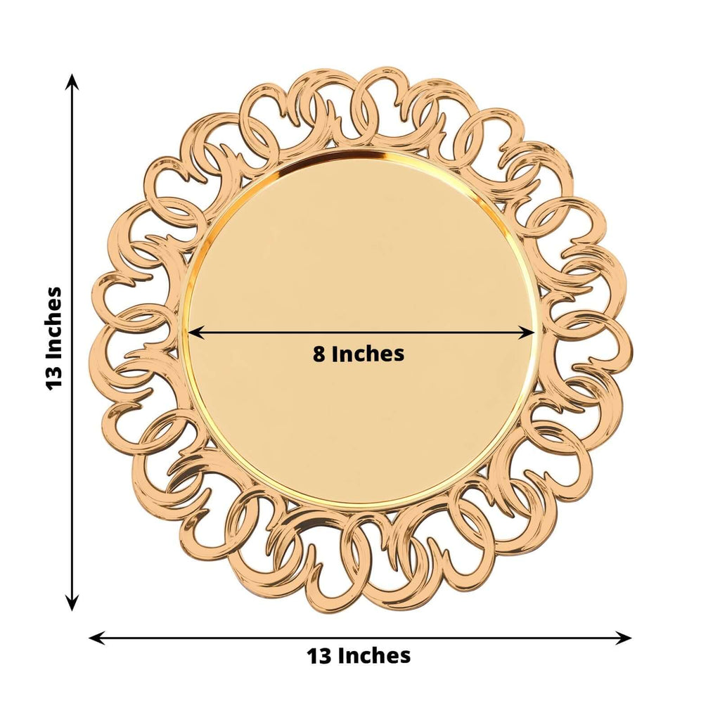 6-Pack Plastic Charger Plates 13" Round Gold with Entwined Swirl Rim - Plastic Disposable Decorative Chargers