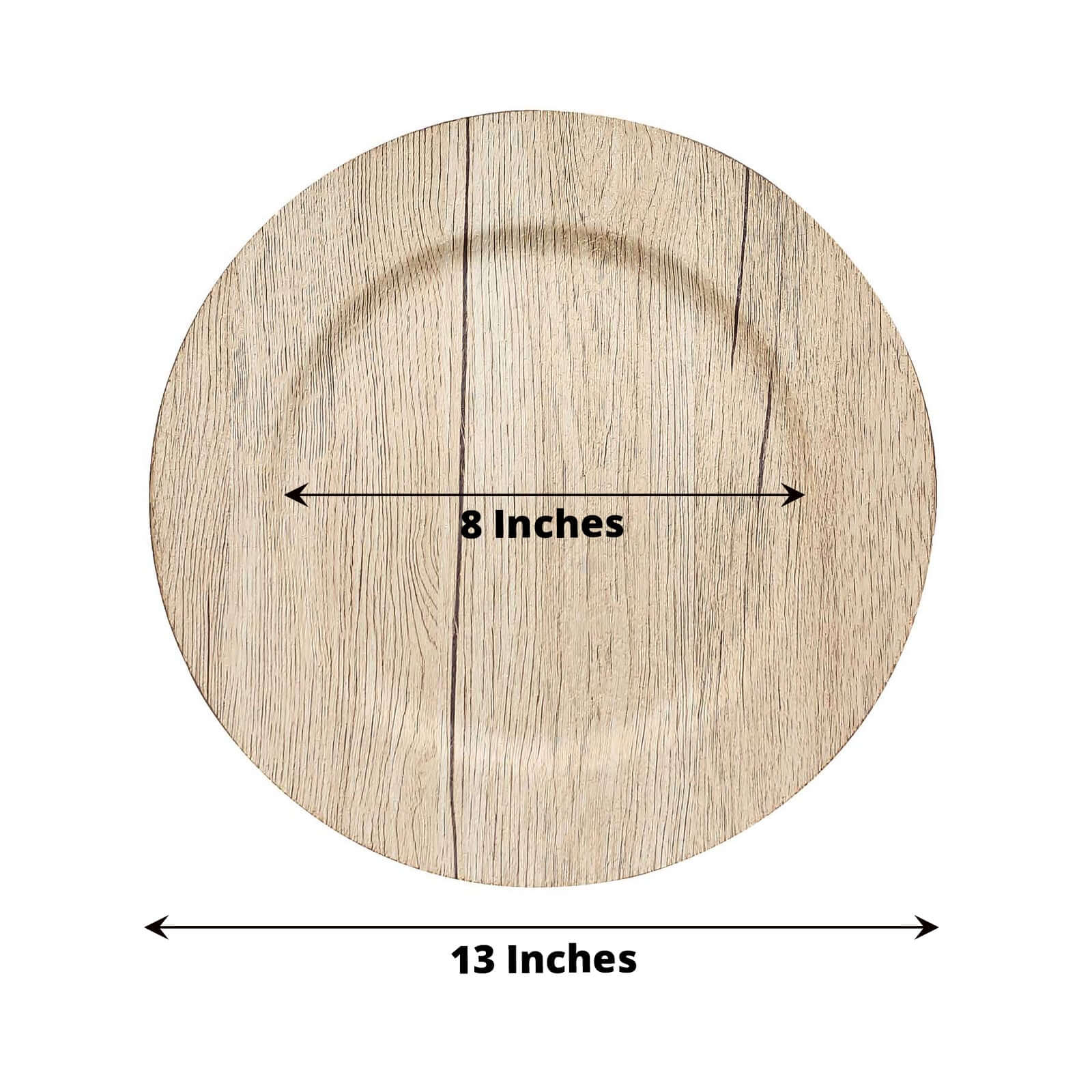 6-Pack Plastic Charger Plates 13" Round Natural with Faux Wood Finish - Rustic Boho Chic Dinner Party Charger Tableware