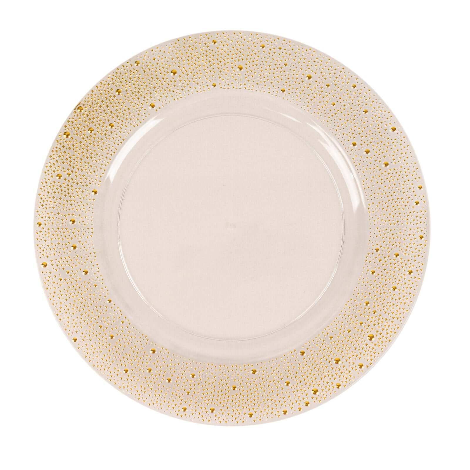 6-Pack Plastic Charger Plates 13" Round Clear with Gold Pearl Beaded Rim - Upscale Dinner Serving Plates